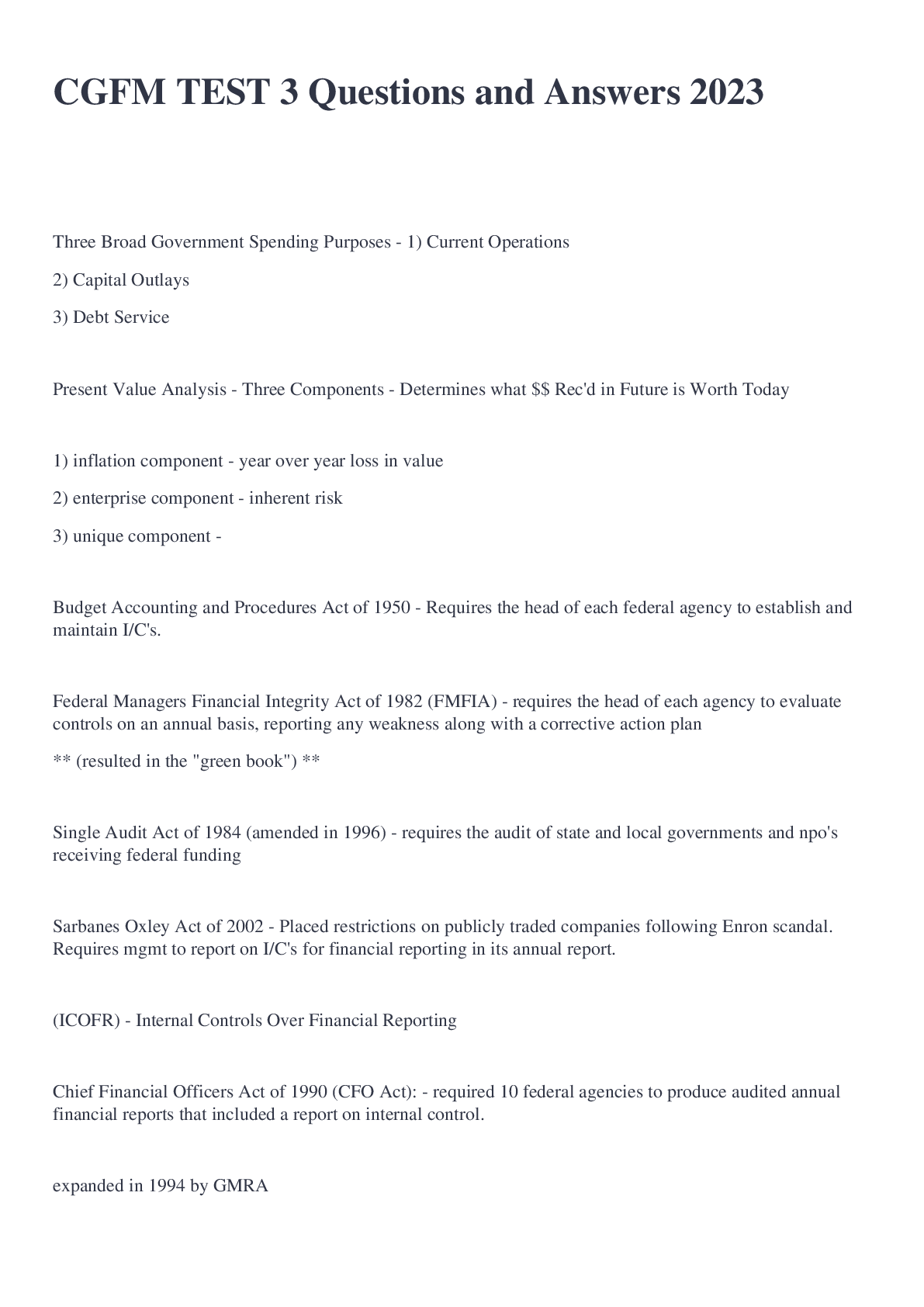 Preview image for CGFM TEST 3 Questions and Answers 2023